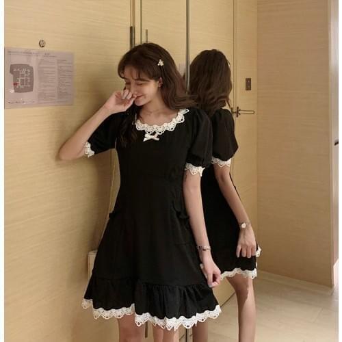 Plus Size Korean Sweet Elegant Tender Princess Women Dress 2020 Summer Fairy Thin Draw Back Stitching Lace Ruffles Lady Dresses