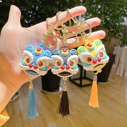 Cartoon Lion Dance Head Keychain Cute Creative Chinese Style Couple Bag Car Pendant Small Gift 1PC Keyring Accessories