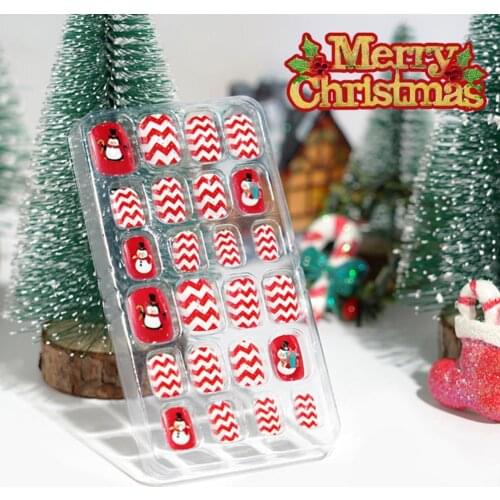 24Pcs/Set Christmas Style Kid Nail Tip Self-Adhesive Colorful DIY Full Cover False Nails Art Press On Tips for Gift