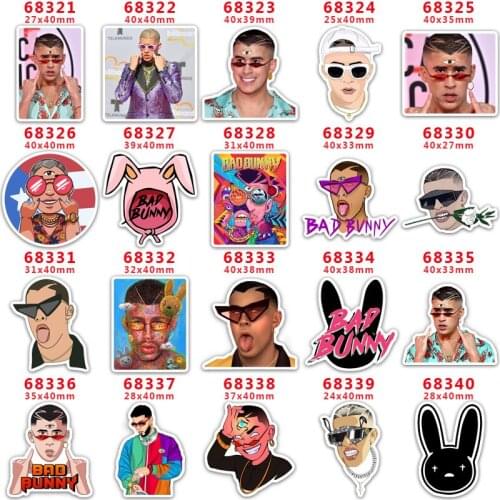 30pcs/lot Popular Rap Singer Bad Bunny Pattern Planar Resin Flatback Printed for DIY Headband Hair Bow Decoration pr 68321