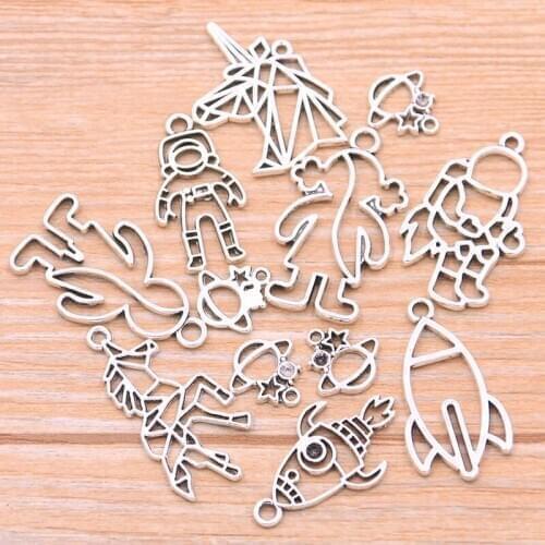 20Pcs 9 Styles Hollow Charms Animal Rocket Alien Spaceship Pendants Handmade Vintage For DIY Necklace Bracelet Jewelry Findings