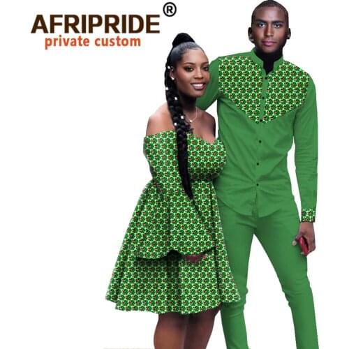 African Couple Clothes Women`s Summer Mini Dress Men`s Traditional Clothing Set Coat and Pant Evening Wedding Outfits A20C004
