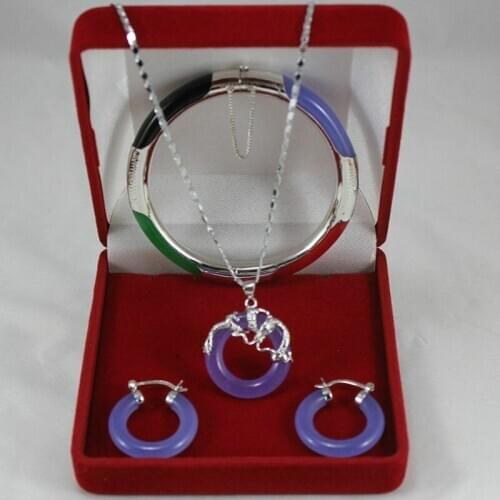 Wonderful Multicolor Jade Circle Dragon Pendants Necklace Earring Bracelet