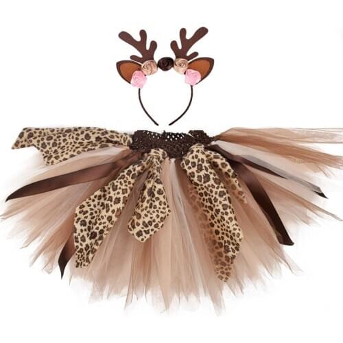 Animal Cosplay Costume Girls Deer Tutu Skirt With Headband Birthday Party Baby Tutu Dance Skirt Kid Deer Holiday New Year Gifts