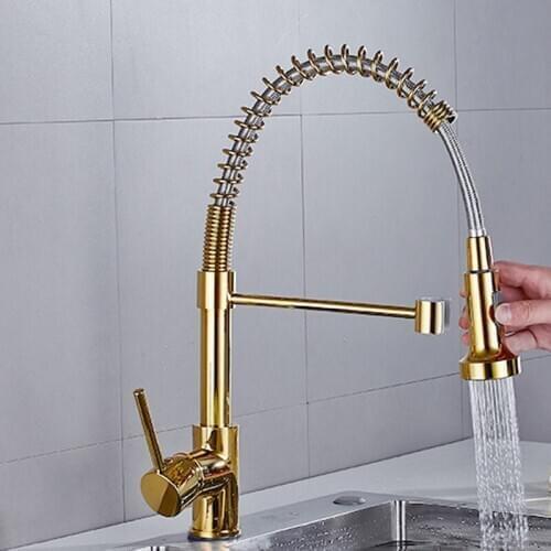 Dofaso 360 rotate copper golden spring faucet for kithcen spout mixter cold hot water taps