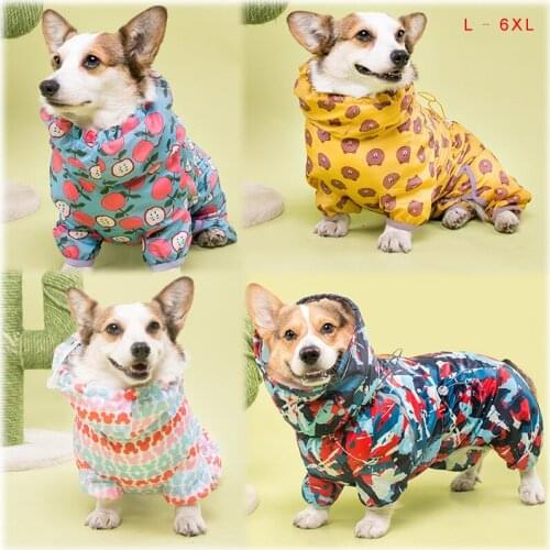 Welsh Corgi Dog Raincoat Jumpsuit Pet Clothing Waterproof Dog Clothes Golden Retriever Rain Jacket Costume Pet Outfit Rainwear