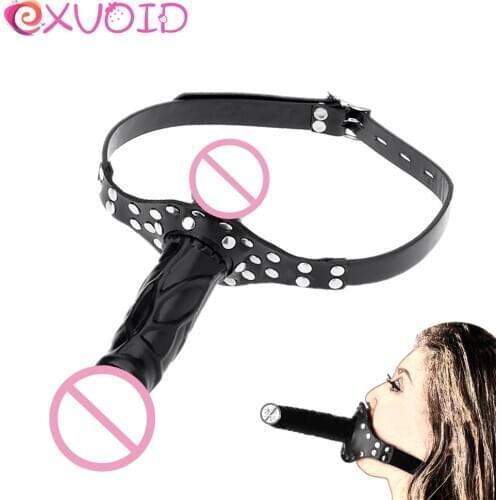 EXVOID Double-Ended Dildo Gag Open Mouth Gag Mouth Plug BDSM Bondage Sex Shop Sex Toys for Couples Slave Restraint Head Strapon