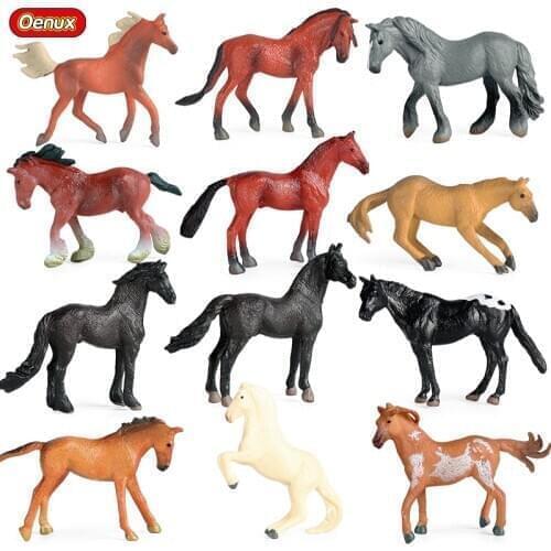 Oenux Small Size Farm Animal Horse Model Action Figures Original Forest Wild Steed PVC High Quality Figurines Education Toy Kid