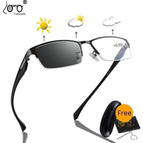 Photochromic Reading Glasses Sunglasses With Diopters Men Women TR90 Temple Eyewear Optical Spectacles +0.5+6.00