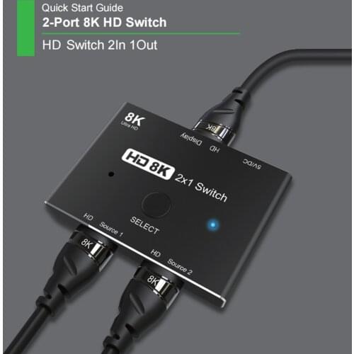 HDMI-Compatible 2.1 Switcher 2 in 1 out 8K@60Hz 4K@120Hz Ultra HD KVM Switcher 2x1 Adapter for PS4/5 TV Box HDTV Xbox Projector