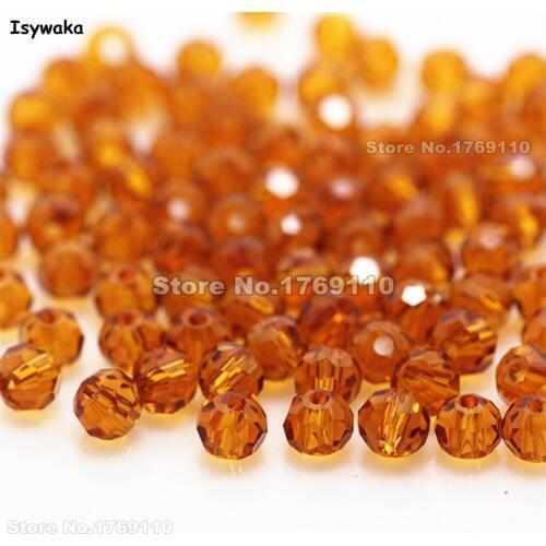 Isywaka Sale Deep Coffee Color 100pcs 4mm Round Austria Crystal Bead Ball Glass Bead Loose Spacer Bead for DIY Jewelry Making