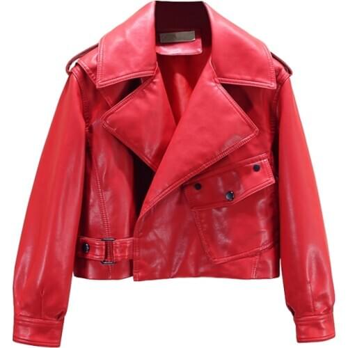 Black Short Loose Pu Leather Jacket Ladies Coat Autumn Winter Soft Faux Water wash Leather Jacket Casual Biker Jacket Women H733