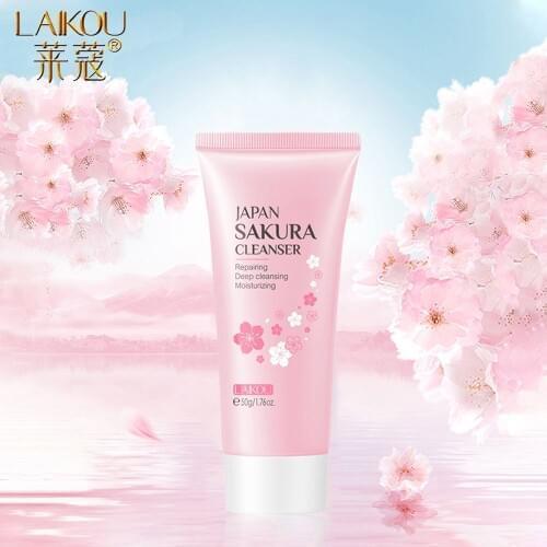 LAIKOU Cherry Blossoms Facial Cleanser Deep Cleaning Cleanser Moisturizing Repairing Oil-control Shrink Pores Face Skin Care