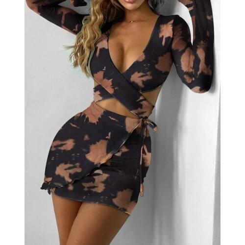 Summer Womens Dress Deep V Floral Flower Print Irregular Beach Dress Waist Tucked Mini Dress Wrap Sundress Short Skirts 2021