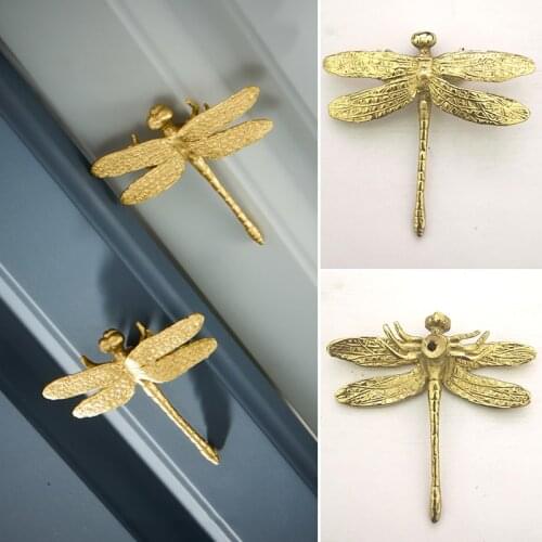 Brass Dragonfly Handle Furniture Cupboard Pulls Drawer Knobs Kitchen Cabinet Handles Nordic Style Golden Home Accessories