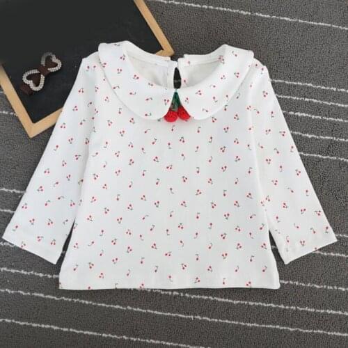 Lovely Cozy Full Cherry Printing Baby Girls Shirt Spring Fall Long Sleeve Infant Baby Blouse Cotton Newborn Baby Bottom Shirt