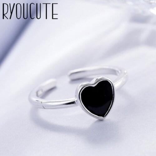 Trendy Personality Punk Black Heart Rings For Women Men Lady Girls Resizable Size Rings Party Jewelry Charm Gifts 2021