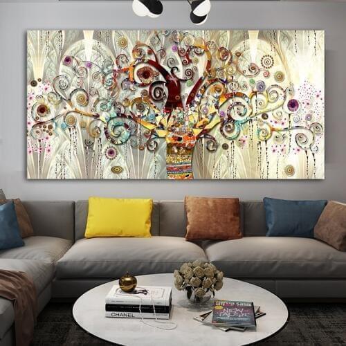CHENFART Tree of life Gustav Klimt Landscape Wall Art Canvas Scandinavian Poster Print Modern Wall Art Picture for Living Room