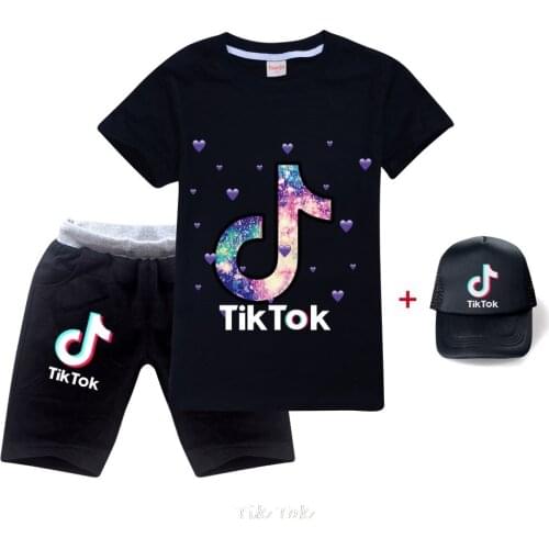 Toddler Girls Clothing Sets Baby girls Tik Tok Cartoon short sleeve T-shirt And Dress Suit Kids Fashion Sports Clothes Set