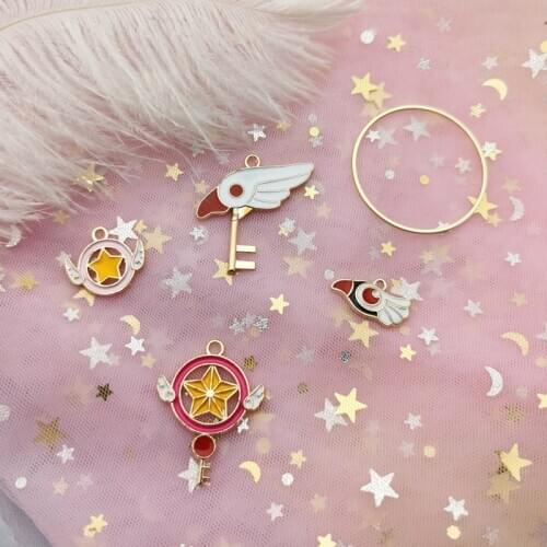 10PCS Alloy Pendants Star Magic Ball Bird Key Enamel Charms Findings Copper Coil Fit DIY Jewelry Earring Accessories Supplies