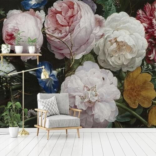 Custom Mural Wallpaper European Style Retro Nostalgic 3D Hand Painted Rose Flower Fresco Living Room TV Bedroom Papel De Parede