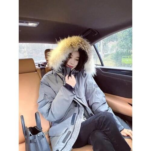 Luxury Design 2021 Winter Collection Street Style Oversized Genuine Raccoon Fur Trim Thick Hooded Jacket