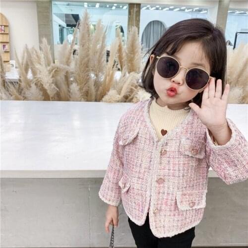 Pink Lovely Lolita Wool Coats Child Winter Big Pocket Jackets Outwear for Kids 2021 New O Neck Fashion Woolen Jackets Girl