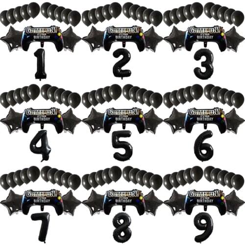 1set Black Video Game Controller Aluminum Foil Balloons Set 40inch Helium Number Balls Birthday Party Decoration Supplies Globos