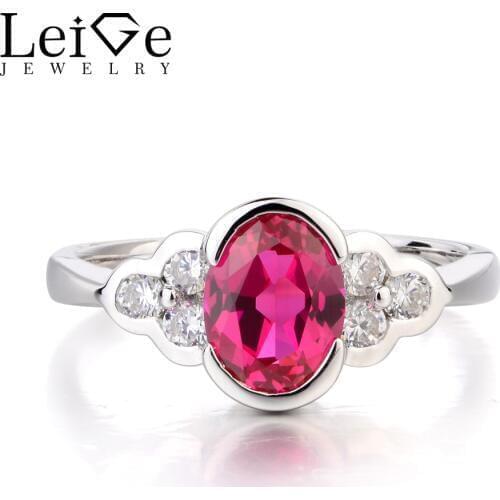 Leige Jewelry Ruby Ring Ruby Wedding Ring July Birthstone Oval Cut Red Gemstone 925 Sterling Silver Anniversary Gifts for Women