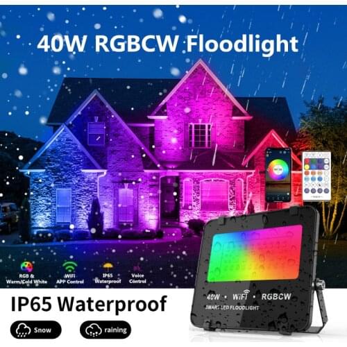 40W WiFi Smart Floodlights LED Outdoor Spotlight RGB+WW+CW IP65 Waterproof Garden Wall Lamp Work With Alexa Google Assistant