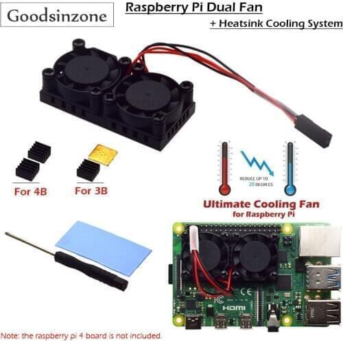 Raspberry Pi 4 Dual Fan with 4B Heatsink Kit, Raspberry Pi Cooling Fan Kit with Tape for Raspberry Pi 4 Model B / 3B