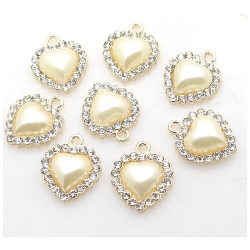 Gold Heart Alloy Pearl DIY Handwork Sewing Decoration Button 10Pcs/Lot 16MM Pendant Jewelry Accessories