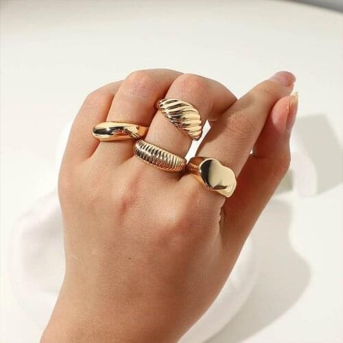 Women Twisted Heart Shape Stainless Steel Rings Trendy Gold Color Chunky Rings Minimalist Finger Jewelry Gift