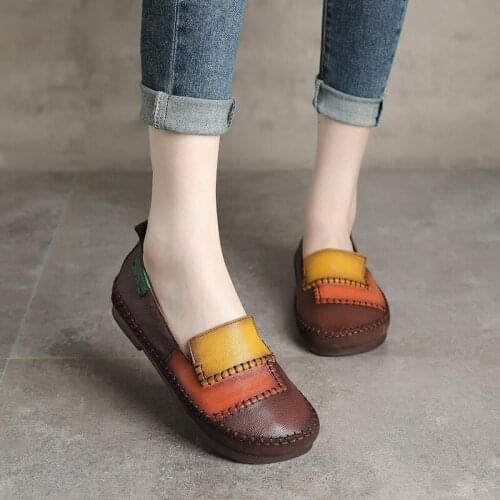 YourSeason Genuine Leather Ladies Casual Flats Mixed Colors 2021 Round Toe Spring Autumn Handmade Women Concise Shallow Shoes