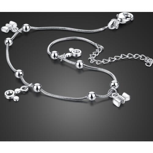 New 100% 925 Sterling Silver Anklet Women & Girls Mickey bow Foot Jewelry Summer Beach Barefoot Sandals Bracelet ankle on the