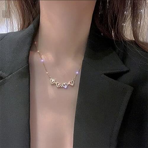 Original 4 Love Hearts Transform Chain Necklace for Women Fine Zirconia Women Choker Jewelry Fashion Accessories Valentine Gift