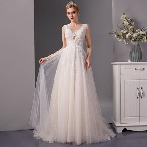 6080 robe de mariée bohème lace v neck robe de mariage 2020 backless sweep train elegant vestito da festa di nozze plus size