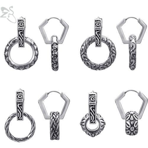 ZS 1 Pair Stainless Steel Hoop Earrings Gothic Punk Biker Earring For Men Women Double Circles Vintage Earrings Stylish Brincos