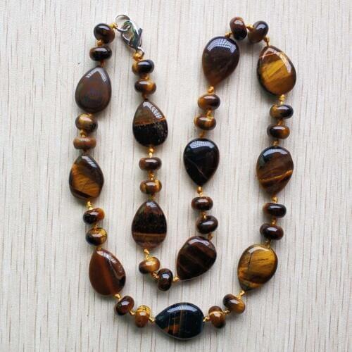 2018 new fashion good quality natural tiger eye stone drop shape and round beads pendants & necklace jewelry free shipping