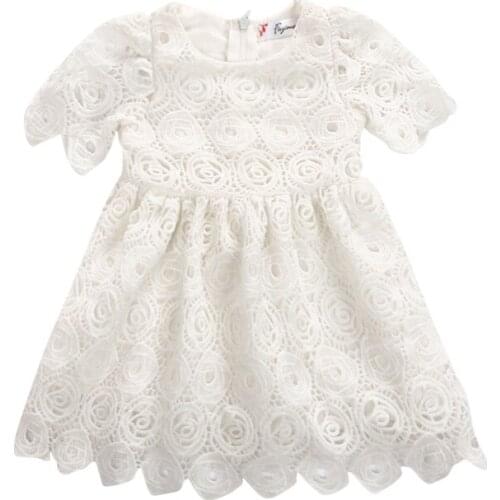 2019 Brand Baby Girls dress Princess White Floral Lace Dress hollow out short sleeve Party Pageant Tutu Dresses 0-24M