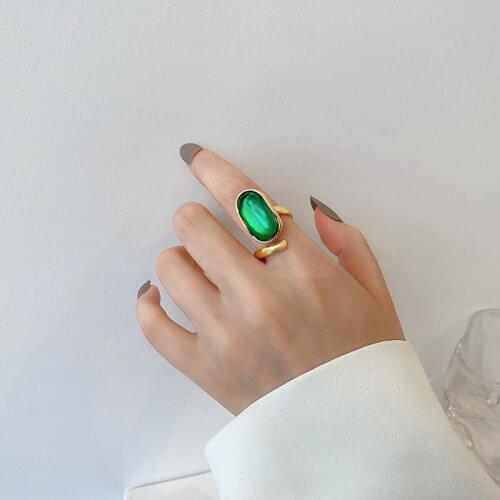 2021 Luxury Oval Green Gem Rings New Korean Fashion Jewelry Gold Accessories Wedding Girls Unusual Set Rings For Woman
