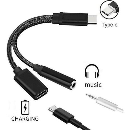 3.5mm USB-C TypeC To Aux Audio Charging Cable Adapter Y Headphone Splitter For Xiaomi For Huawei Samsung Type-C Convertor 2 In1