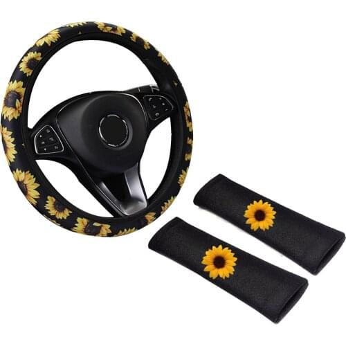 38cm Car Steering Wheel Covers Protector Glove Plush Sunflower + Shoulder Sleeves Steering Wheel Cover Wheel Cover