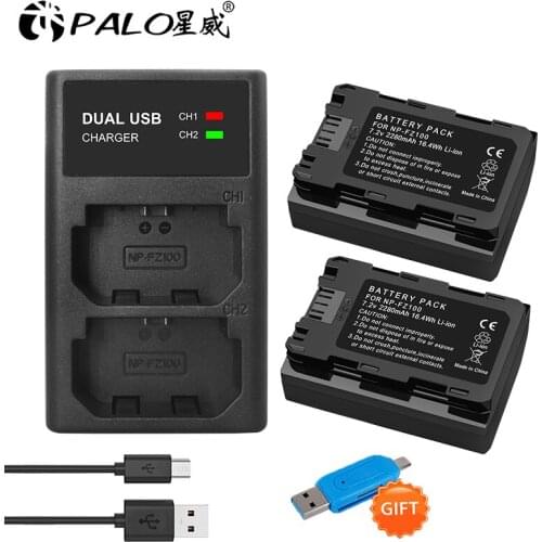 PALO 2280mAh 7.2V NP FZ100 NP-FZ100 np fz100 camera battery + LED dual charger For Sony BC-QZ1, Sony a9, a7R III, a7 III,A6600