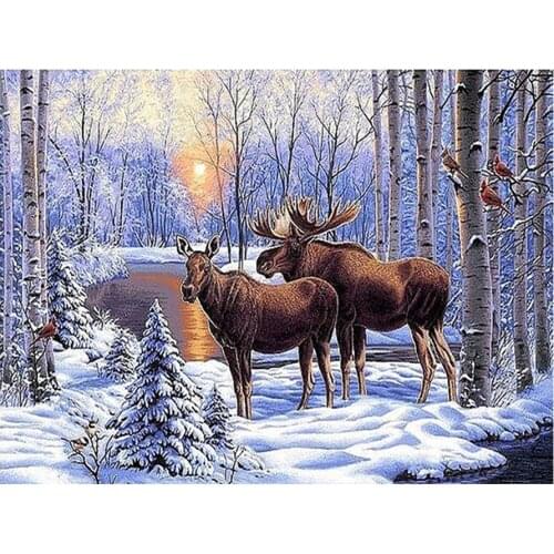 White Snow Forest Elk The Scenery Diamond Painting Animal Round Full Drill DIY Needlework Mosaic Embroidery 5D Cross Stitch