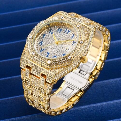 MISSFOX Mens Watches Iced Out Quartz Wristwatches Hip Hop Waterproof Stainless Steel Watches for Men Charm Jewelry Dropshipping