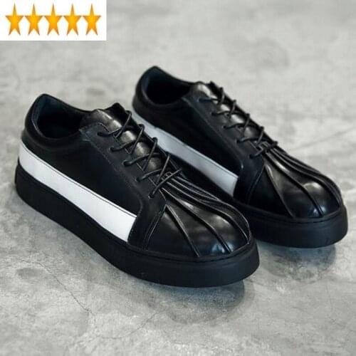 Colors Toe Mixed Fashion Shell Mens Casual British Genuine Leather Lace Up Thick Bottom Low Help Sneakers Shoes