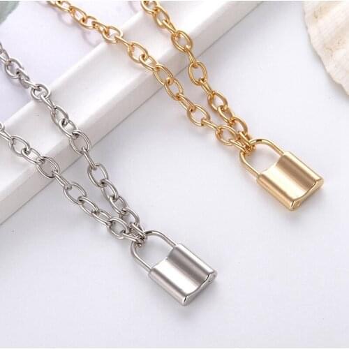 Gold Silver Color PadLock Pendant Necklaces Brand New Link Chain Lock Necklaces