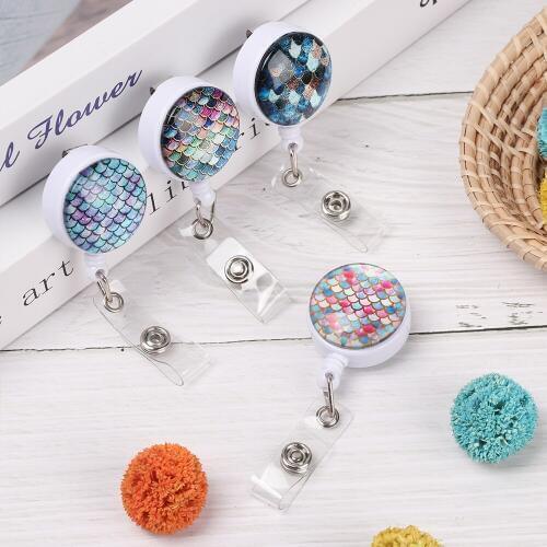 Badge Holder 2019 New High Quality Retractable Nurse Badge Reel Clip Mermaid scales Pattern IC Identification Card Plate Holder