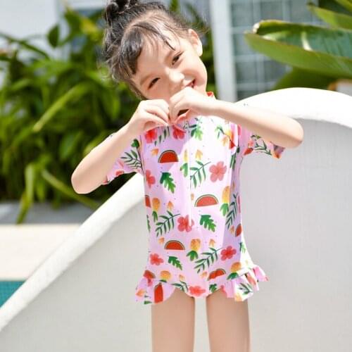 Childrens one piece swimsuit girls' sweet fruit print short sleeve comfortable quick drying skirt cute swimsuit